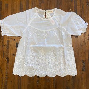 Mae Li Rose White Eyelit Top